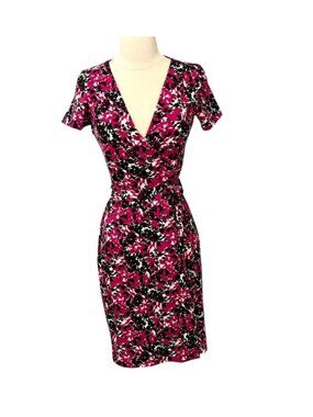 Diane von Furstenberg New Julian Two Short Sleeve Wrap Dress Purple Black Size 2